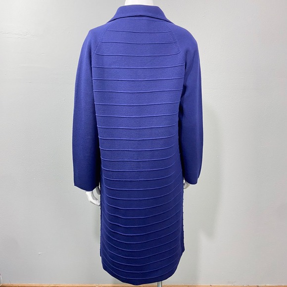 Vintage 60s World Knits Zephyr Wool Dress Jacket Set Size 14 Royal Blue Ribbed - Picture 8 of 9